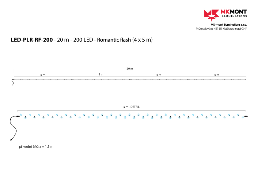 Řetěz LED-PLR-RF-200-20M-Romantic teplá bílá/čk