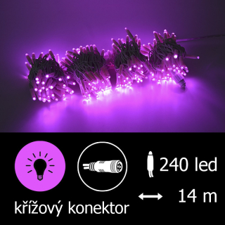 Světelný řetěz LED-PLR-240-14M růžová/bk 14m,  240 LED, křížový konektor