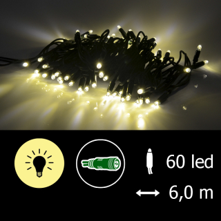 Světelný řetěz LED-PLR-60 teplá bílá/zk 6m, 60 LED